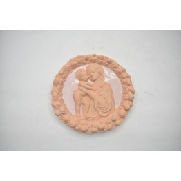 PLACA REDONDA M IMACULADA CONCEIÇÃO TERRACOTA E BRANCO 28D