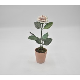 VASO TERRACOTA COM FOLHAS DE COBRE E FLOR EM CERÂMICA 14L x 28A