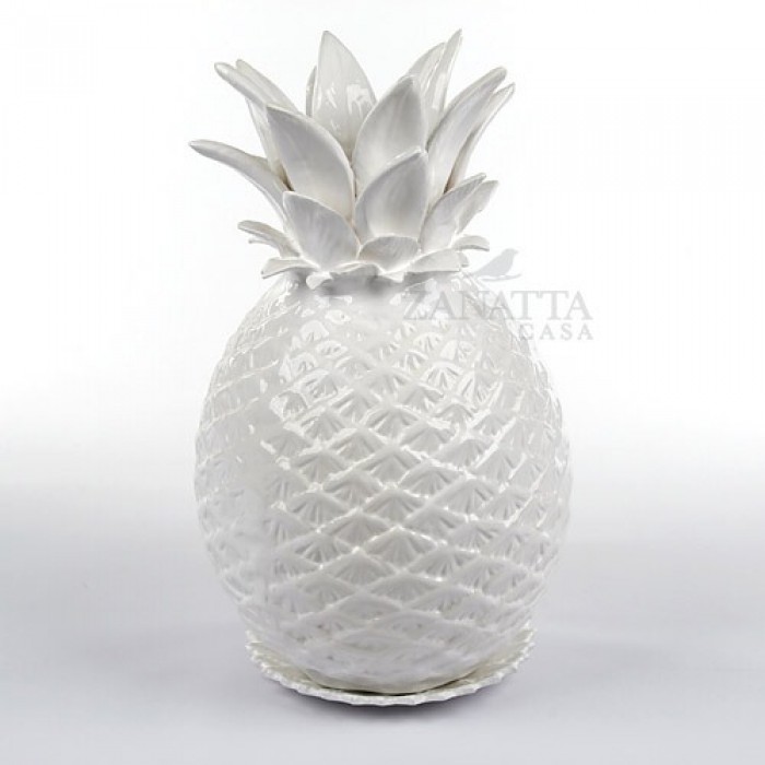 VASO DE ABACAXI BRANCO M COM PRATO 28,5D x 26,2A