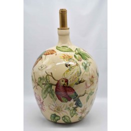BASE DE ABAJUR GARRAFÃO COM DESENHO DE FLOR DE MARACUJÁ E PÁSSAROS 36D x 48A
