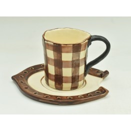 CANECA ESTILO ANTIGA XADREZ MARROM 9L x 12C x 8,5A