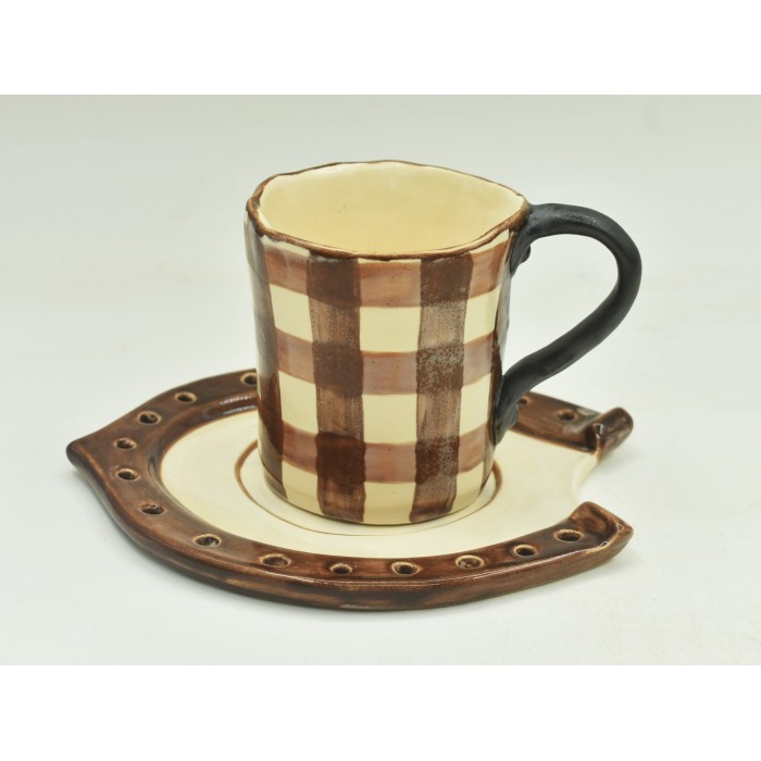 CANECA ESTILO ANTIGA XADREZ MARROM 9L x 12C x 8,5A