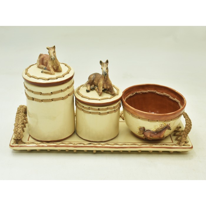 BANDEJA RETANGULAR COM APLICAÇÃO DE COURO LINHA CAVALO 13L x 30C x 2A