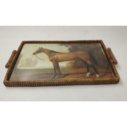 BANDEJA RATTAN COM PINTURA CAVALO N01