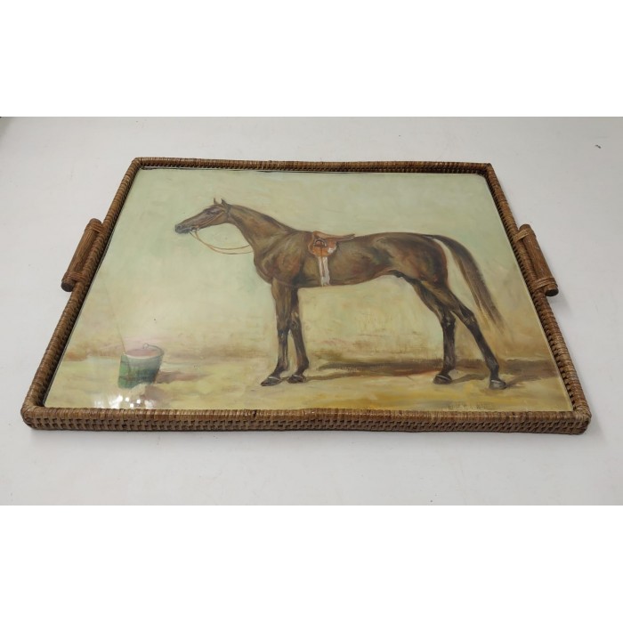 BANDEJA RATTAN COM PINTURA CAVALO N02